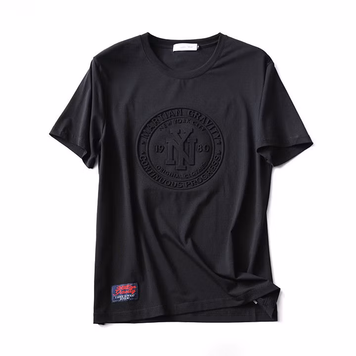 Custom Fashion Cotton Men Embossed T Shirt Organic Pima Cotton White Oversized Plain Custom Embossed T Shirt
