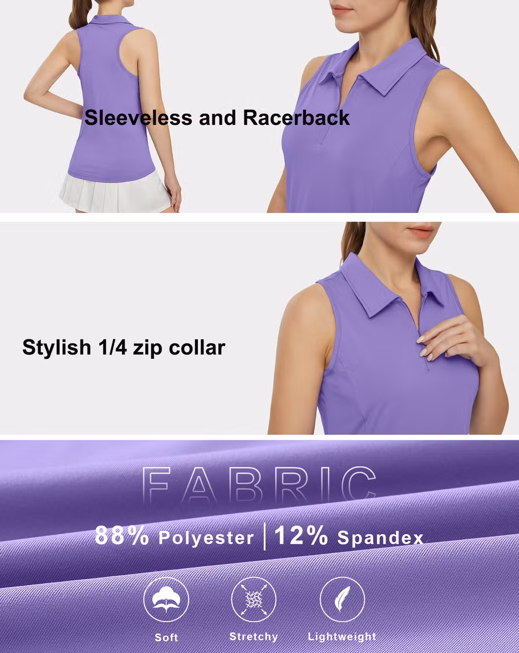 Womens Golf Shirt Sleeveless Zip up Polo Shirts for Women Collared Lightweight Tennis Athletic Tank Top