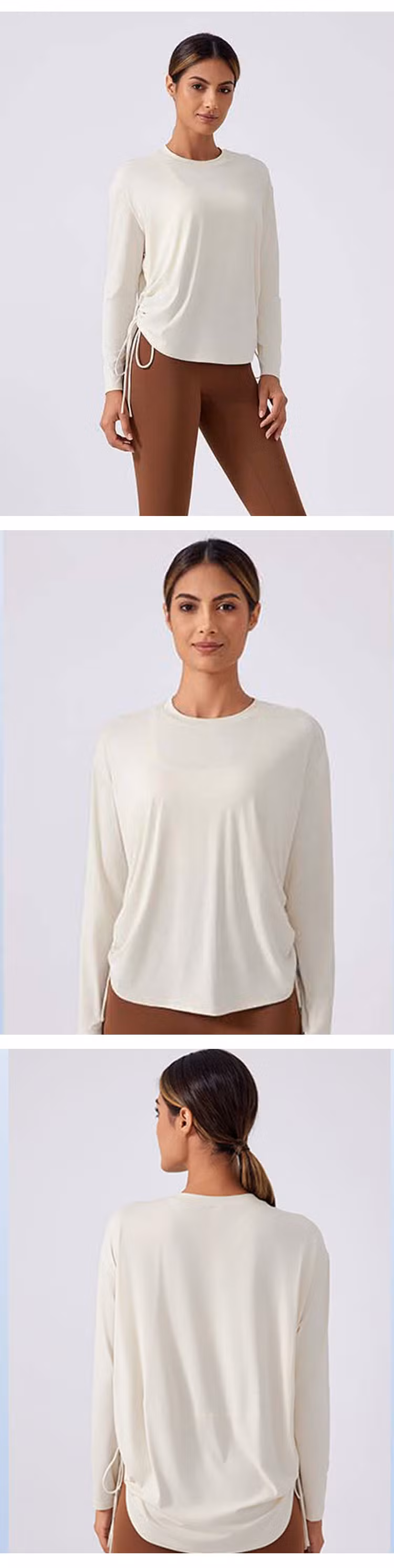 Daw187 Women&prime;s Loose Quick Drying Nude Feeling Breathable Long Sleeves Shirts Exercise Running Sports Tops.
