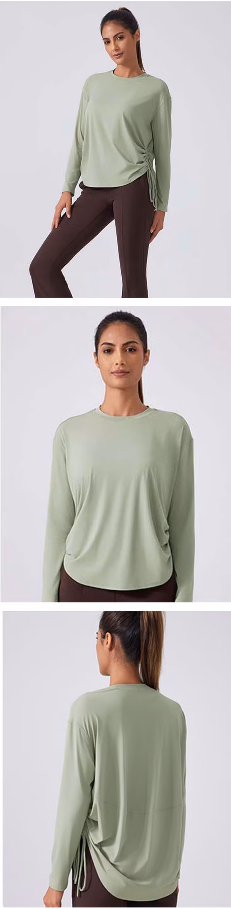 Daw187 Women&prime;s Loose Quick Drying Nude Feeling Breathable Long Sleeves Shirts Exercise Running Sports Tops.