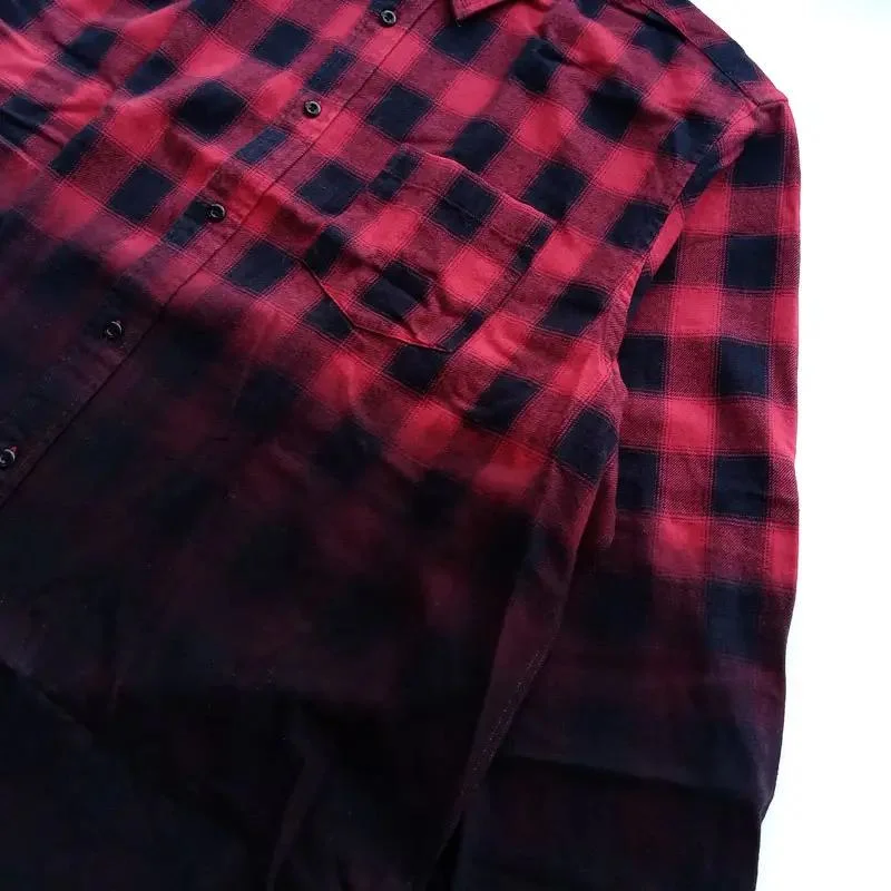 New Design Plaid Men Shirt Tie Dye Half Flannel Shirt Custom Label