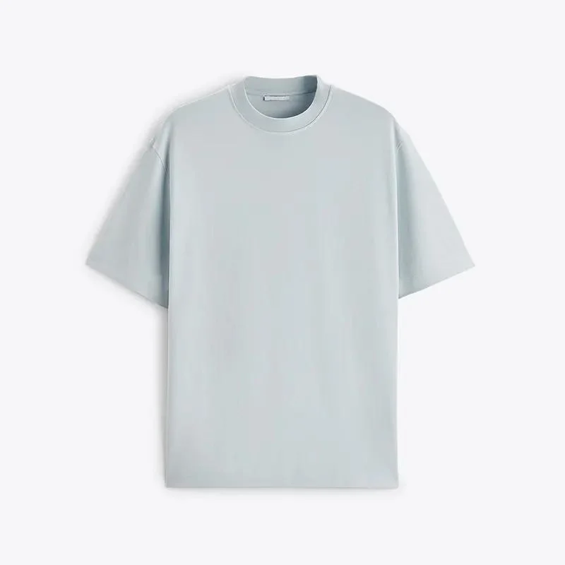 Summer 100% Cotton Short Sleeve Oversized Light Blue Men T Shirt