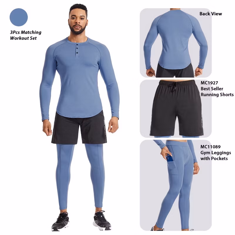OEM Slim Fit Long Sleeve Henley Neck Workout Shirts with Buttons Closure Soft Sports Pullover Base Layer Gym Training Sweatshirts