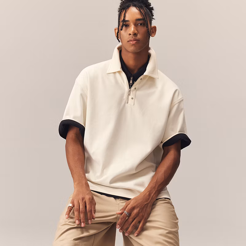 Wholesale Men&prime;s Custom Polo Shirt Plain 100% Organic Cotton Streetwear 1/4 Zipper Collar Mens Polo Shirts