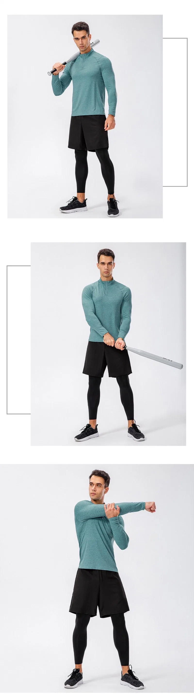 Hot Sale Men&prime; S Active Slim Fit Quarter Zipper Running Sweatshirt Stand-up Collar Quick Dry Outdoor Athletic Performance Long Sleeve Sports Gym Shirts