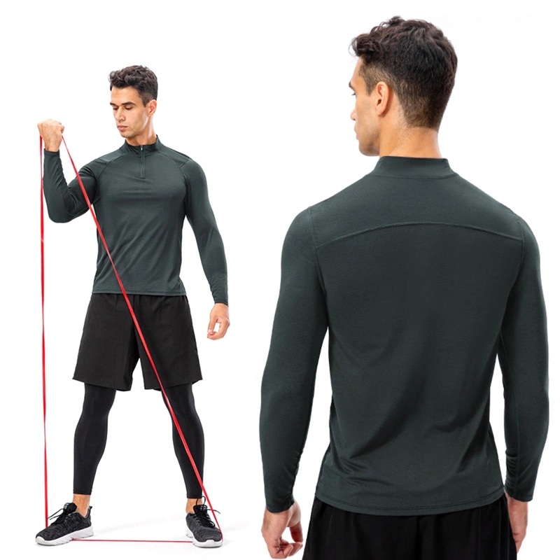 Hot Sale Men&prime; S Active Slim Fit Quarter Zipper Running Sweatshirt Stand-up Collar Quick Dry Outdoor Athletic Performance Long Sleeve Sports Gym Shirts