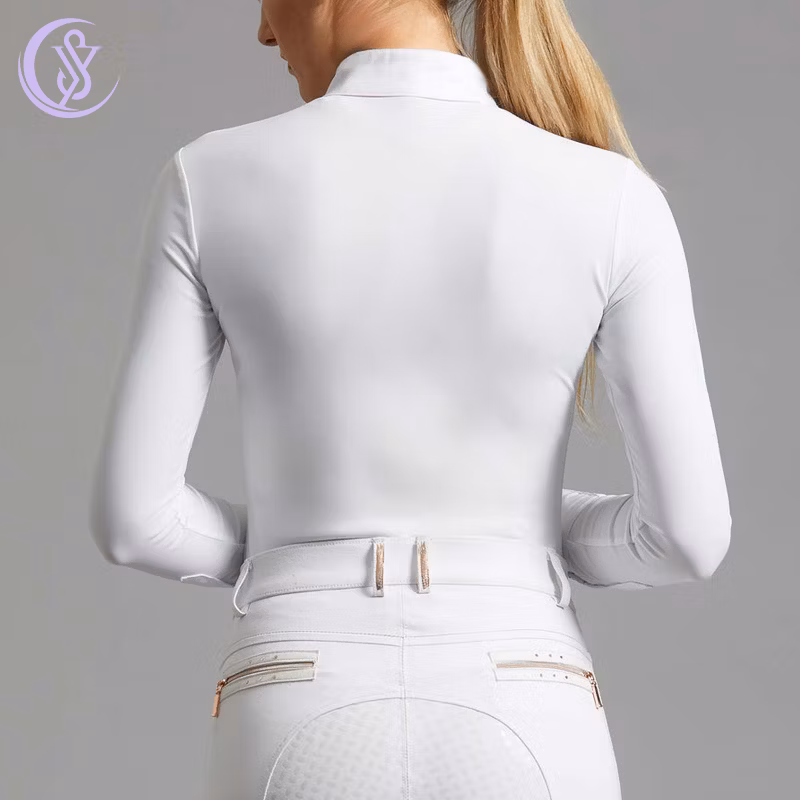 High Quality Dry Fit Soft Fabric Riding Professional Competition Button Long Sleeve Equestrian White Show Shirts