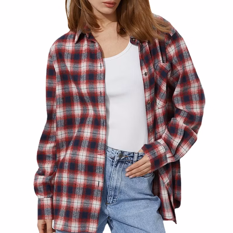 Flannel Plaid Oversized Checkered Shirt Womens Tops Long Sleeve Shirts Jacket Women