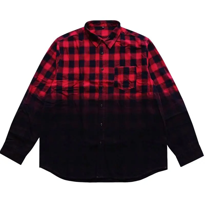 New Design Plaid Men Shirt Tie Dye Half Flannel Shirt Custom Label