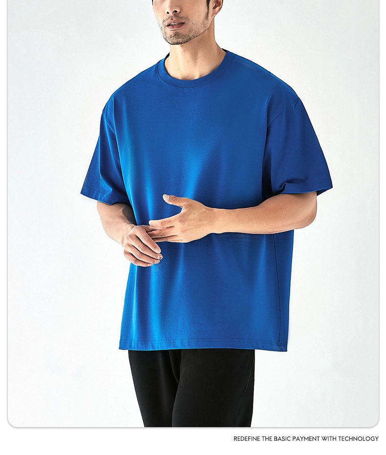 Heavy Cotton Oversized T Shirt Summer Blue Custom Logo Men T-Shirt