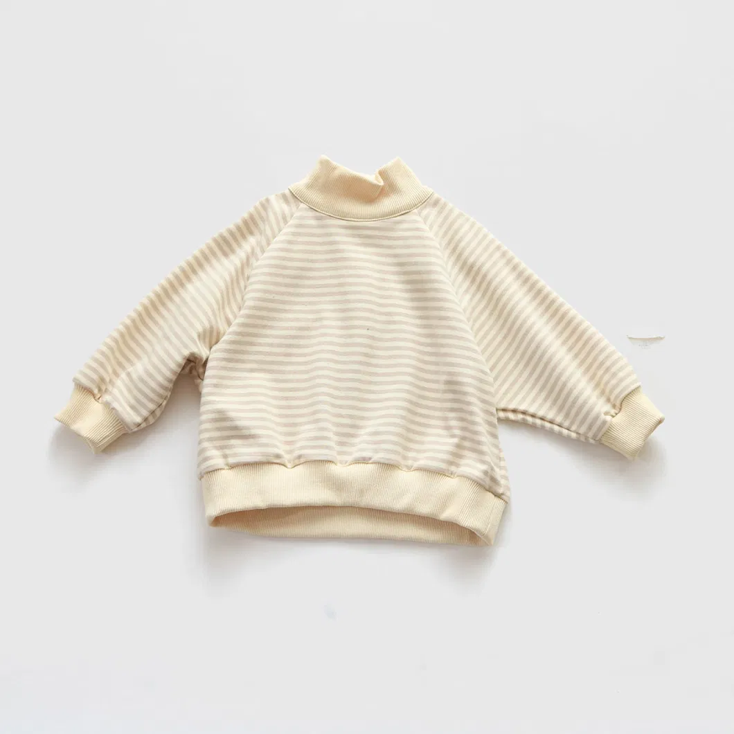 100% Cotton French Terry Stripe Printing Zipper Children Pullovers