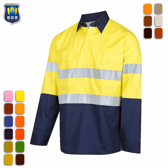 High Visibility Long Sleeve Shirts Fluorescent Yellow Industrial Workwear Work Shirts