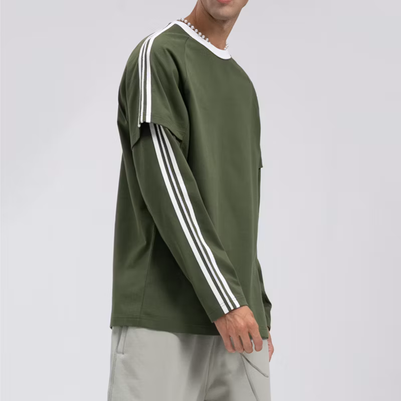 Wholesale New 100% Cotton Round Neck Long Sleeve Splicing Custom Thermal Long Sleeve Jersey T Shirt