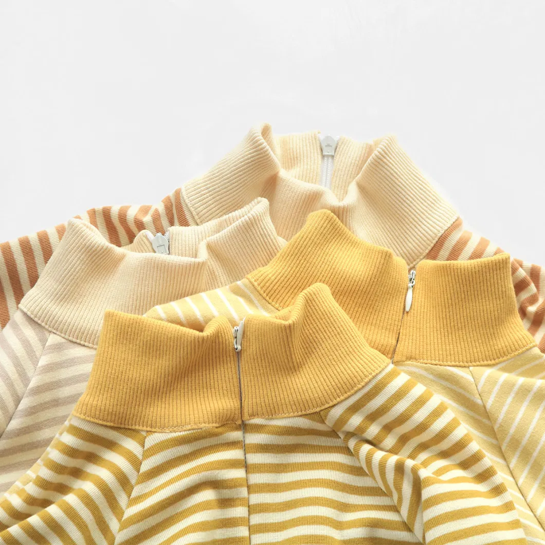 100% Cotton French Terry Stripe Printing Zipper Children Pullovers