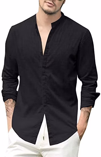High Quality Men&prime; S Half Sleeve Linen Cardigan Plain Casual Stand Collar Shirt Beach Linen Loose Shirts Custom Polo Shirt Cotton Linen Shirt