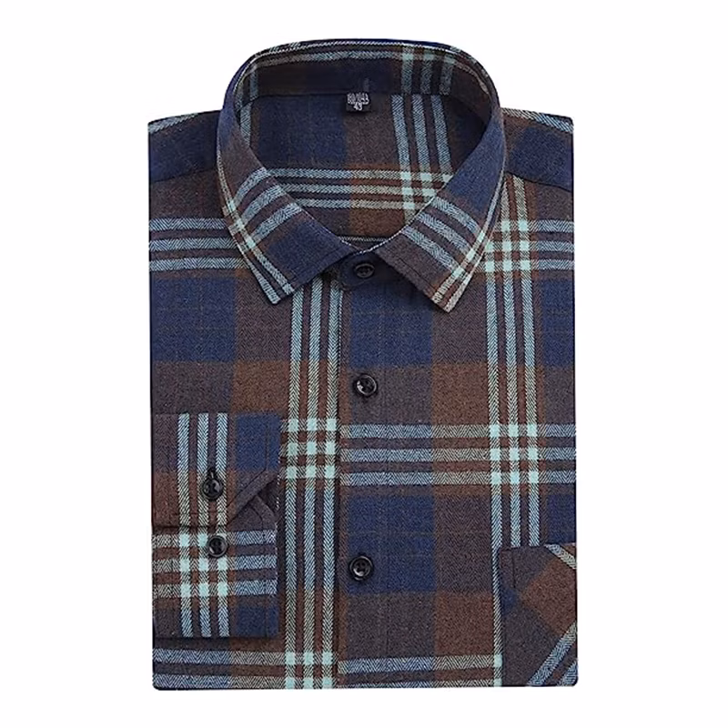Plaid Flannel Shirt Red Black Plaid Long Sleeve Men Flannel Shirt with Embroidery Logo