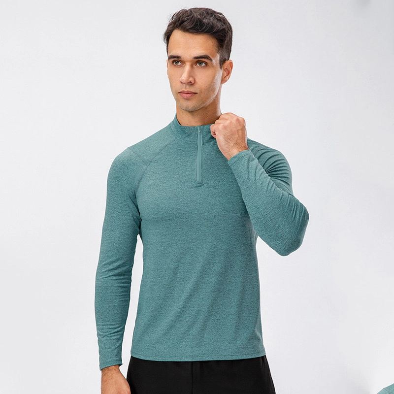 Hot Sale Men&prime; S Active Slim Fit Quarter Zipper Running Sweatshirt Stand-up Collar Quick Dry Outdoor Athletic Performance Long Sleeve Sports Gym Shirts