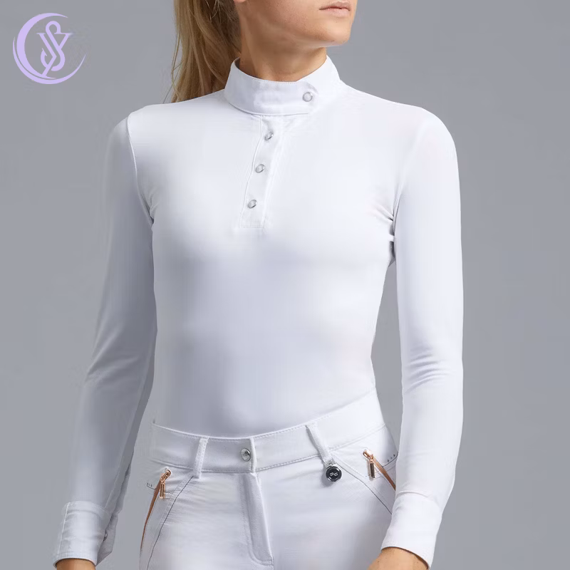 High Quality Dry Fit Soft Fabric Riding Professional Competition Button Long Sleeve Equestrian White Show Shirts