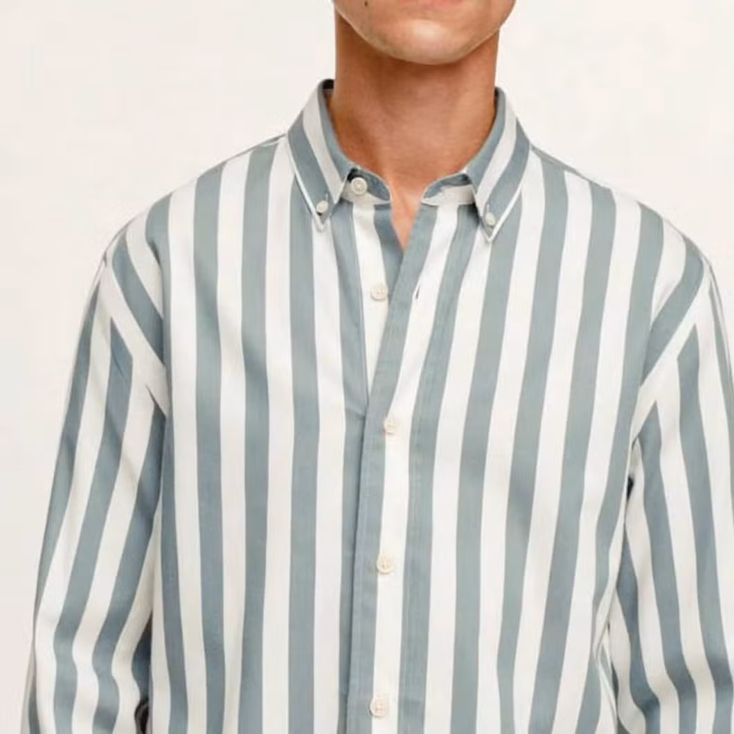 Logo Custom Stretch Long Sleeve Solid Business Casual Button Stripe Shirt