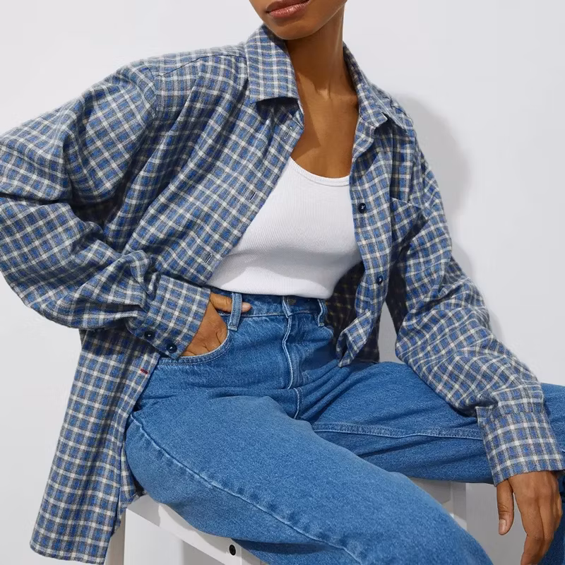 Flannel Plaid Oversized Checkered Shirt Womens Tops Long Sleeve Shirts Jacket Women