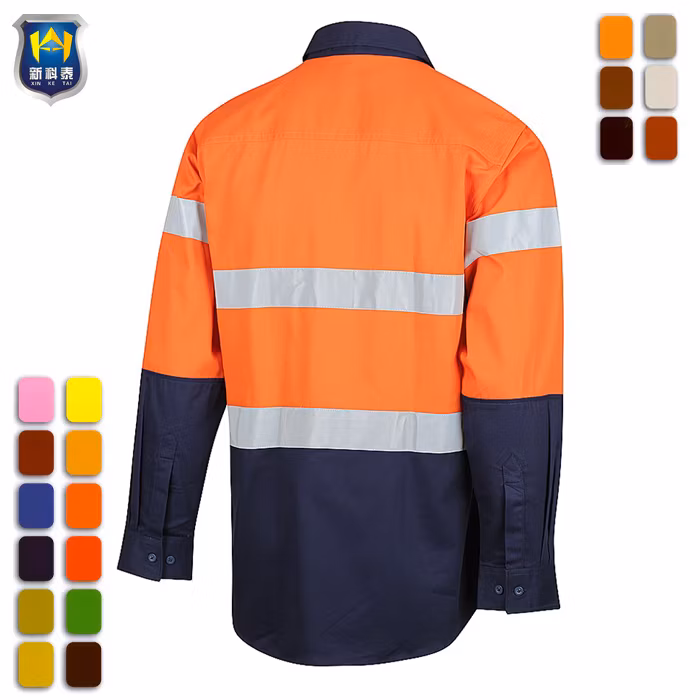 High Visibility Long Sleeve Shirts Fluorescent Yellow Industrial Workwear Work Shirts