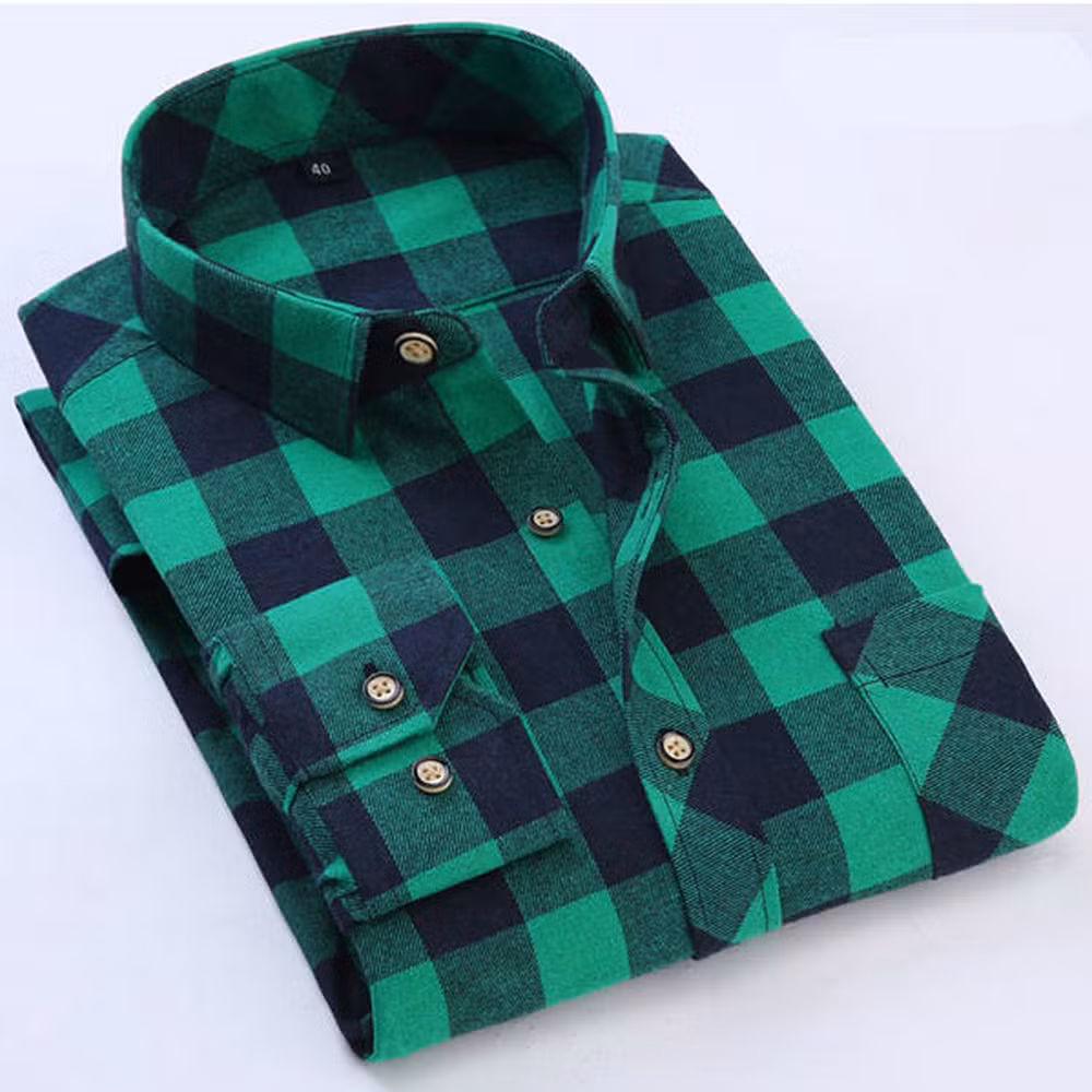 Classic White Black Plaid Shirts Mens Long Sleeve Cotton Flannel