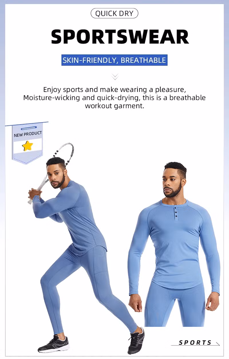 OEM Slim Fit Long Sleeve Henley Neck Workout Shirts with Buttons Closure Soft Sports Pullover Base Layer Gym Training Sweatshirts