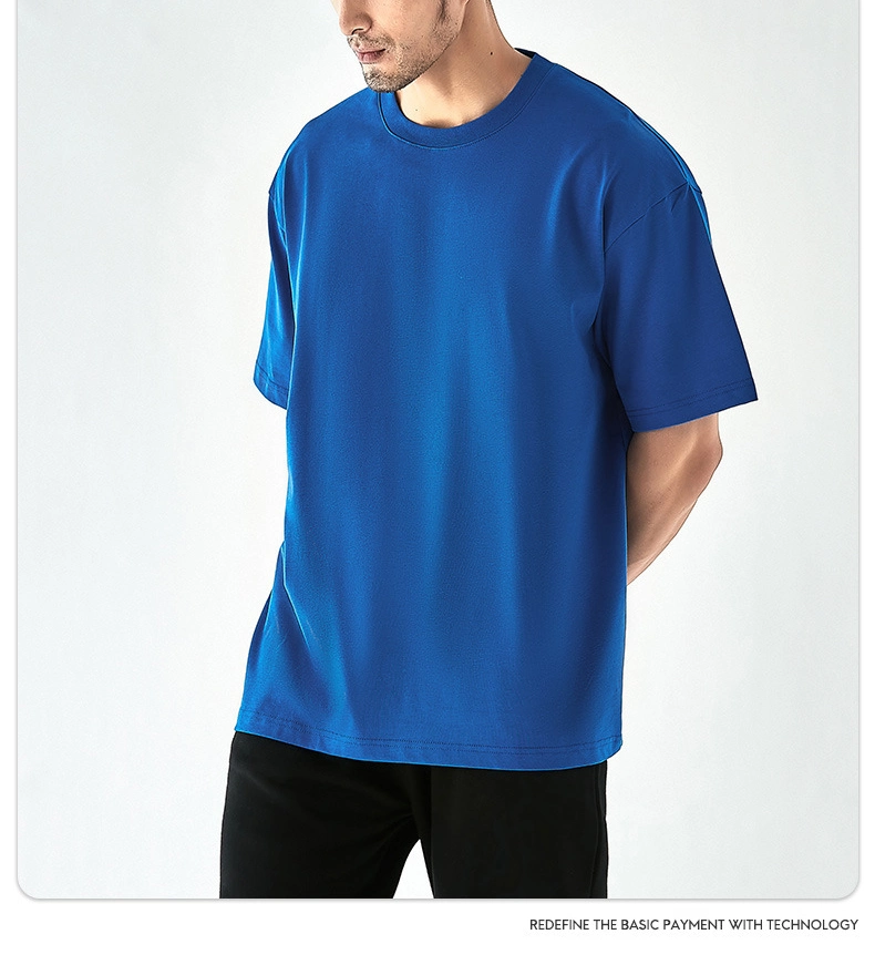 Heavy Cotton Oversized T Shirt Summer Blue Custom Logo Men T-Shirt