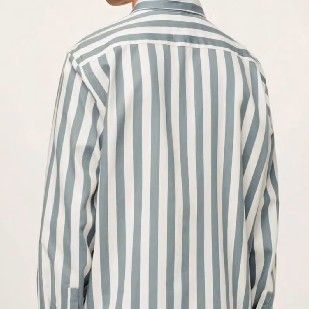 Logo Custom Stretch Long Sleeve Solid Business Casual Button Stripe Shirt