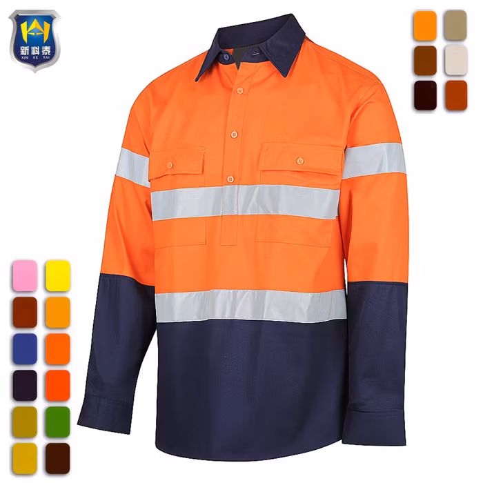 High Visibility Long Sleeve Shirts Fluorescent Yellow Industrial Workwear Work Shirts