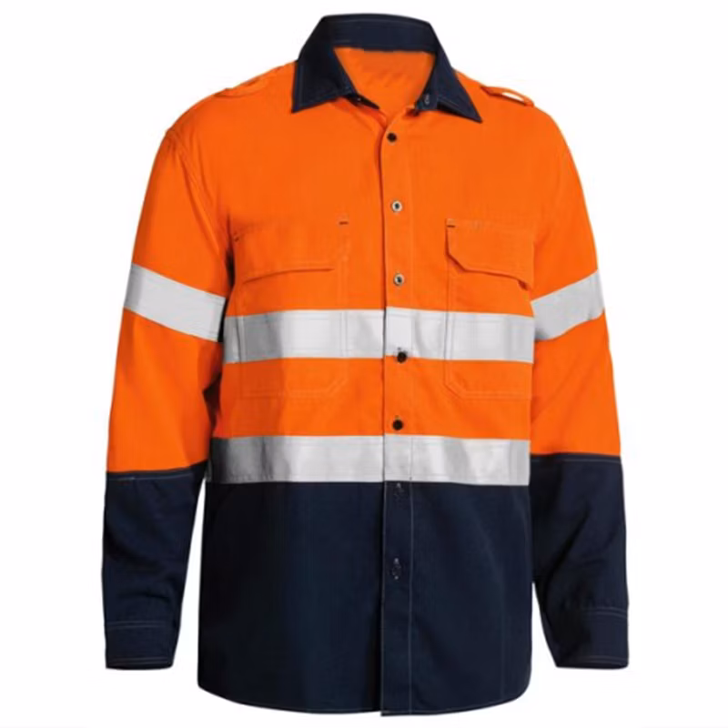 Customized Hi Vis White Long Sleeve Durable Heavy Cotton Reflective Shirts