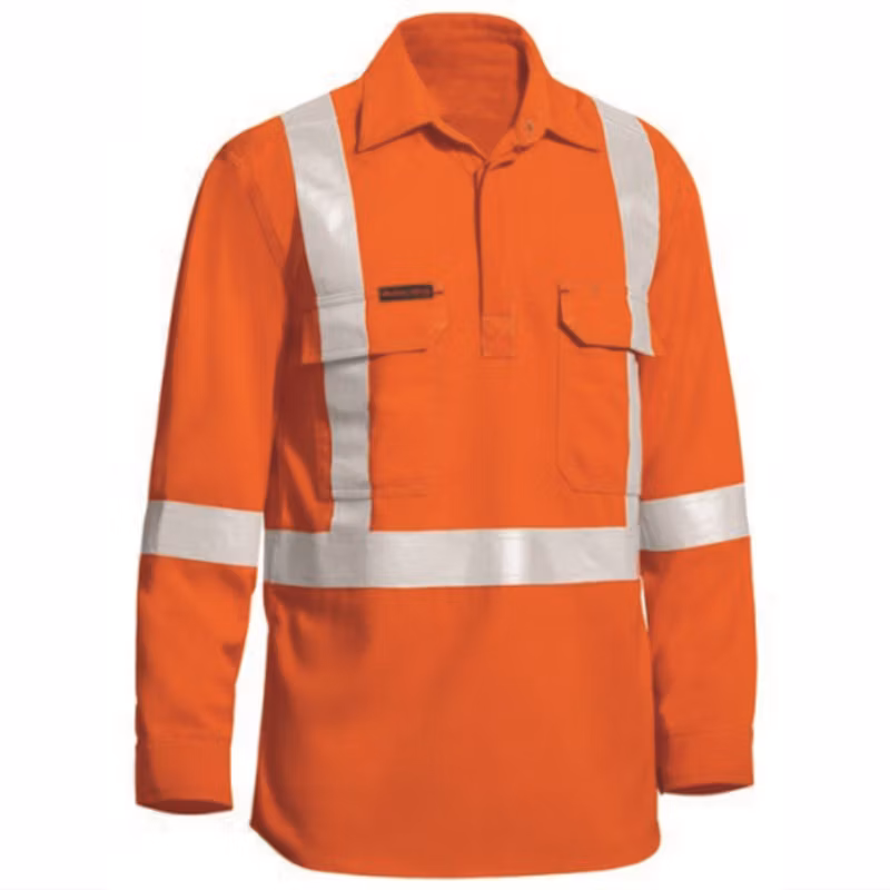 Customized Hi Vis White Long Sleeve Durable Heavy Cotton Reflective Shirts