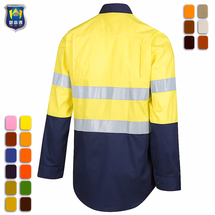 High Visibility Long Sleeve Shirts Fluorescent Yellow Industrial Workwear Work Shirts
