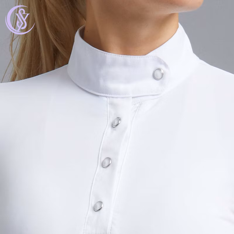 High Quality Dry Fit Soft Fabric Riding Professional Competition Button Long Sleeve Equestrian White Show Shirts