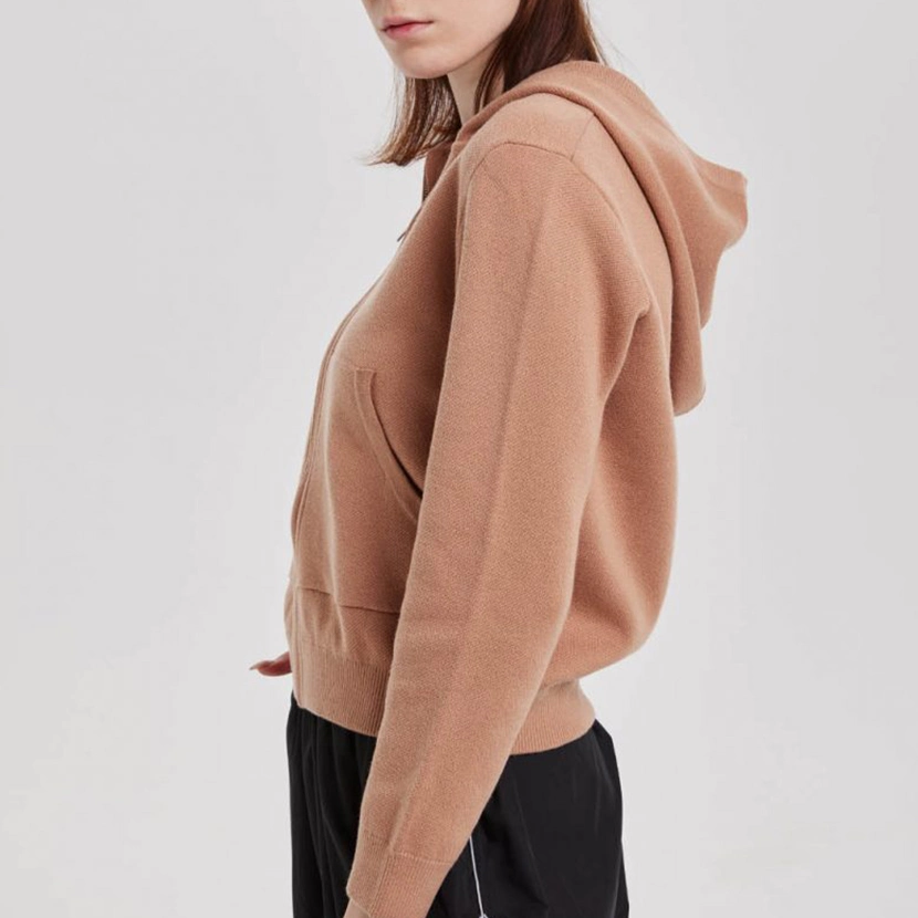 High Quality Cotton Polyester Hoody Sweatshirt Ribbed Zip up Soft Warm Sweater Crop Hoodie