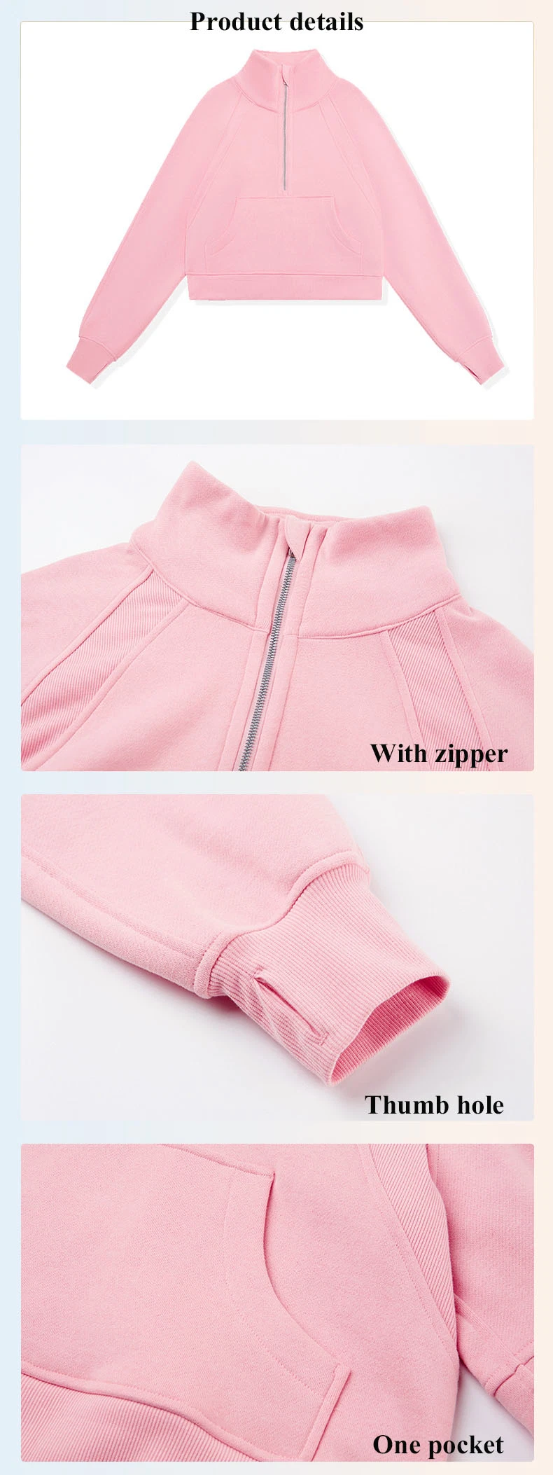 Half Zipper Stand-up Collar Pullover Women Casual Warm Fleece Thick Sports Hoodie