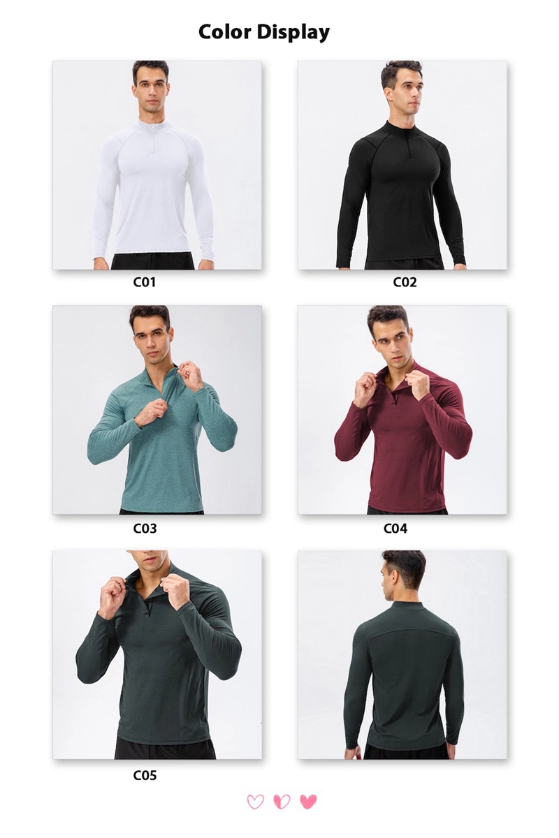 Hot Sale Men&prime; S Active Slim Fit Quarter Zipper Running Sweatshirt Stand-up Collar Quick Dry Outdoor Athletic Performance Long Sleeve Sports Gym Shirts