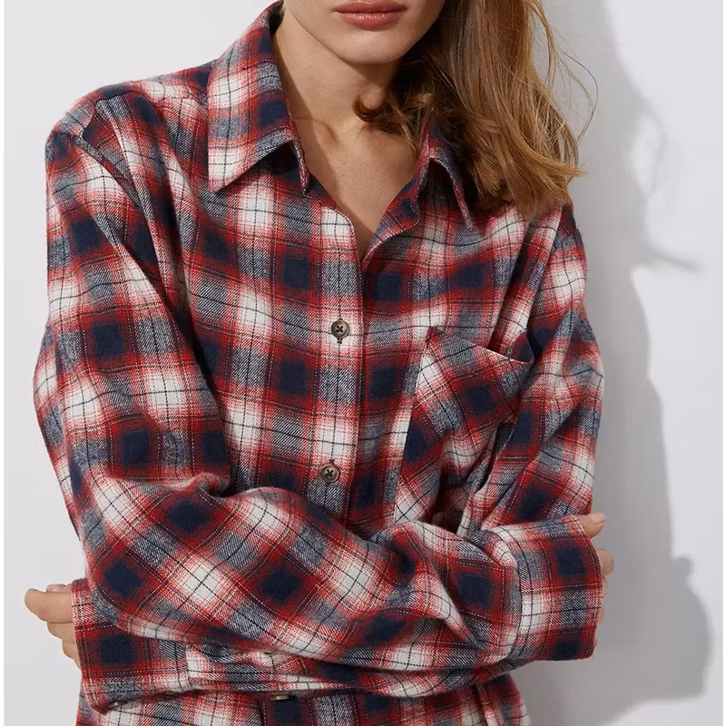 Flannel Plaid Oversized Checkered Shirt Womens Tops Long Sleeve Shirts Jacket Women