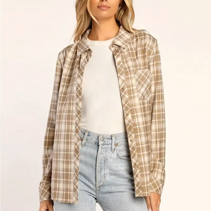 Flannel Plaid Oversized Checkered Shirt Womens Tops Long Sleeve Shirts Jacket Women