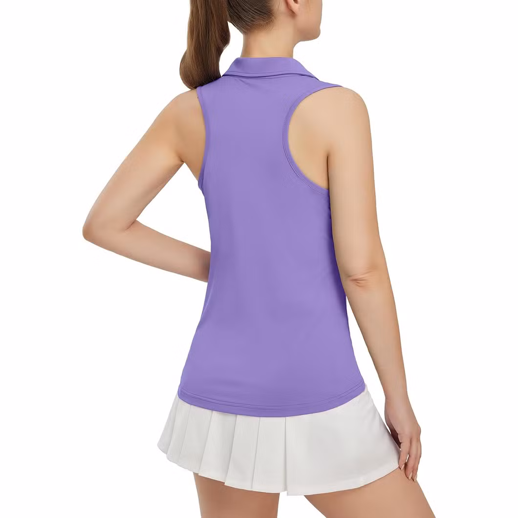 Womens Golf Shirt Sleeveless Zip up Polo Shirts for Women Collared Lightweight Tennis Athletic Tank Top