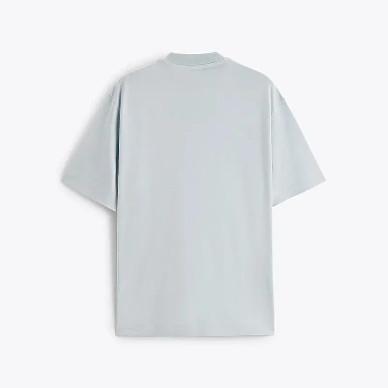 Summer 100% Cotton Short Sleeve Oversized Light Blue Men T Shirt