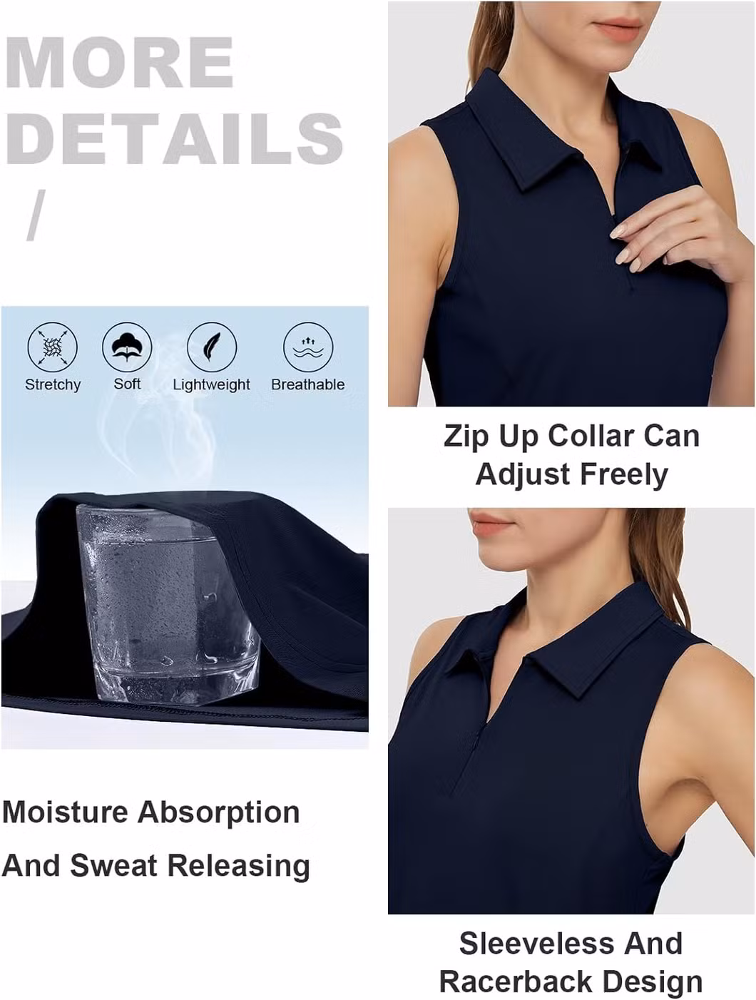 Womens Golf Shirt Sleeveless Zip up Polo Shirts for Women Collared Lightweight Tennis Athletic Tank Top