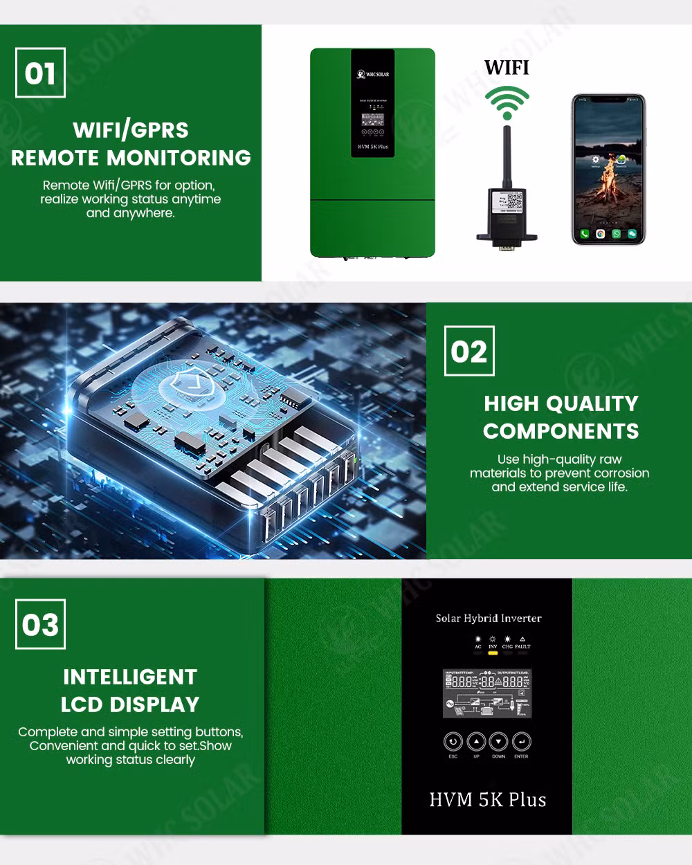 WHC Inverter Solar 5000W Hybrid Solar Inverter Power Inverter Pure Sine Wave With Parallel Function