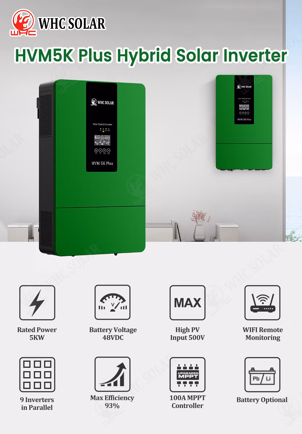WHC Inverter Solar 5000W Hybrid Solar Inverter Power Inverter Pure Sine Wave With Parallel Function