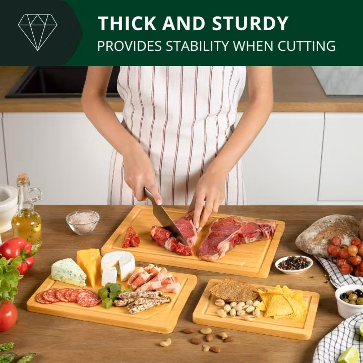 Serving-Boards Meal-Prep&Serving Bamboo Wood Deep Juice-Groove Side-Handles Chopping Butcher-Block Meat Gadgets