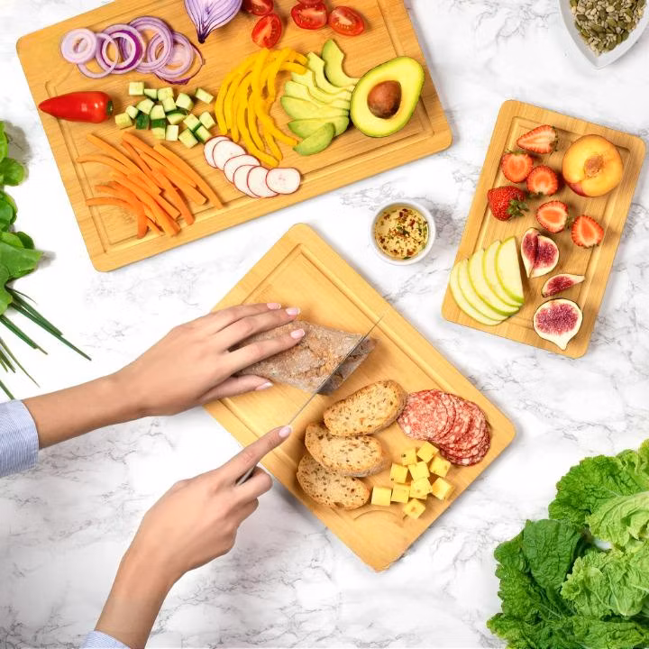 Serving-Boards Meal-Prep&Serving Bamboo Wood Deep Juice-Groove Side-Handles Chopping Butcher-Block Meat Gadgets