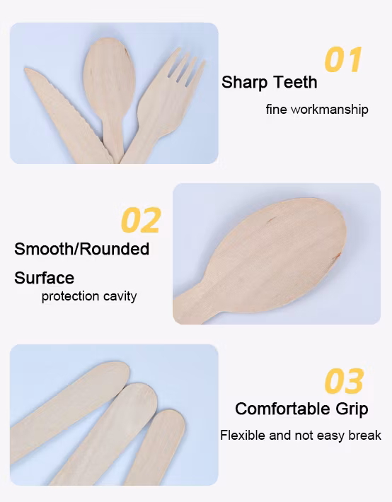 Wholesale 140mm 160mm 5.5 Inch 6.3 Inch Wooden Spoon Cut Steak for Parties Camping Picnic Hotel Disposable Cutlery for Packaging