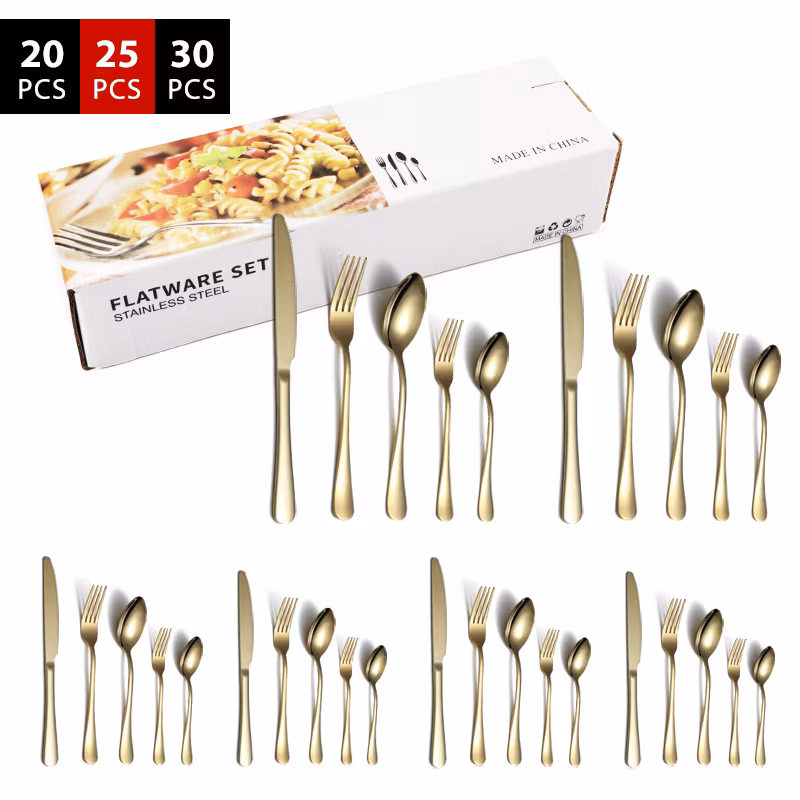 Customizable High Quality Stainless Steel Silver Hotel Knife Fork Spoon Flatware Sets Luxury Cutlery Set
