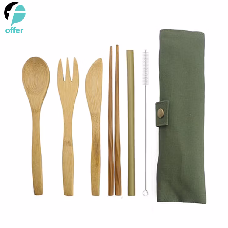Wooden Utensils for Eating Reusable Bamboo Cutlery Set with Case