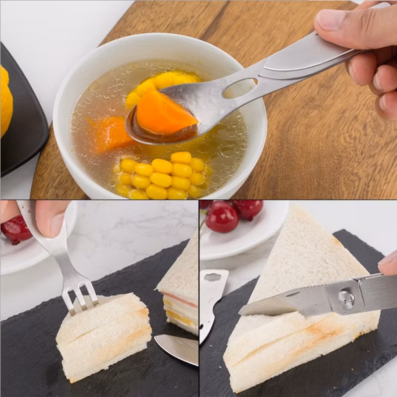 Camping Utensils Cutlery 3 in 1 Cutlery Combo Stainless Steel Portable Utensil Camping Flatware Tableware for Picnic Home Camping Wyz16052